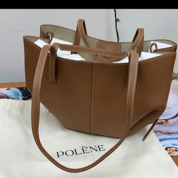 POLÈNE Cyme Brown Leather Tote Bag - Picture 1 of 12